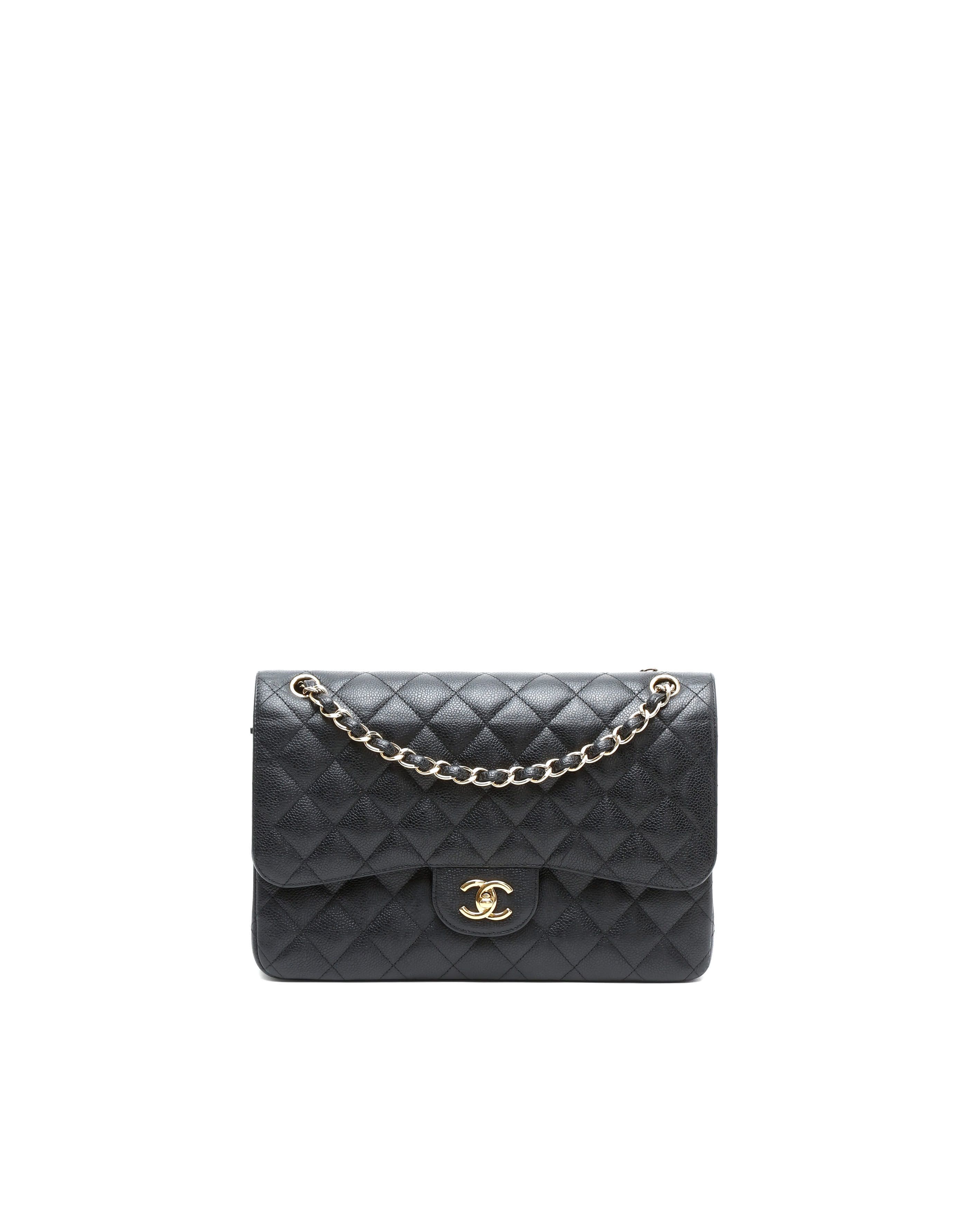 Pre-owned Chanel Classic Caviar Jumbo Double Flap Bag In Black