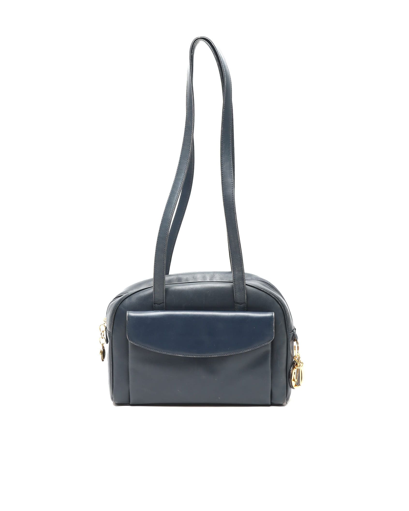 Dior Christian Leather Tote Bag In Navy