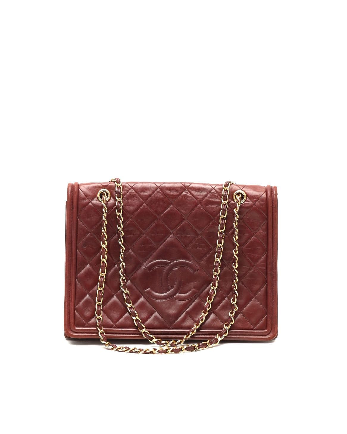 Pre-owned Chanel Cc Full Flap Chain Bag In Burgundy