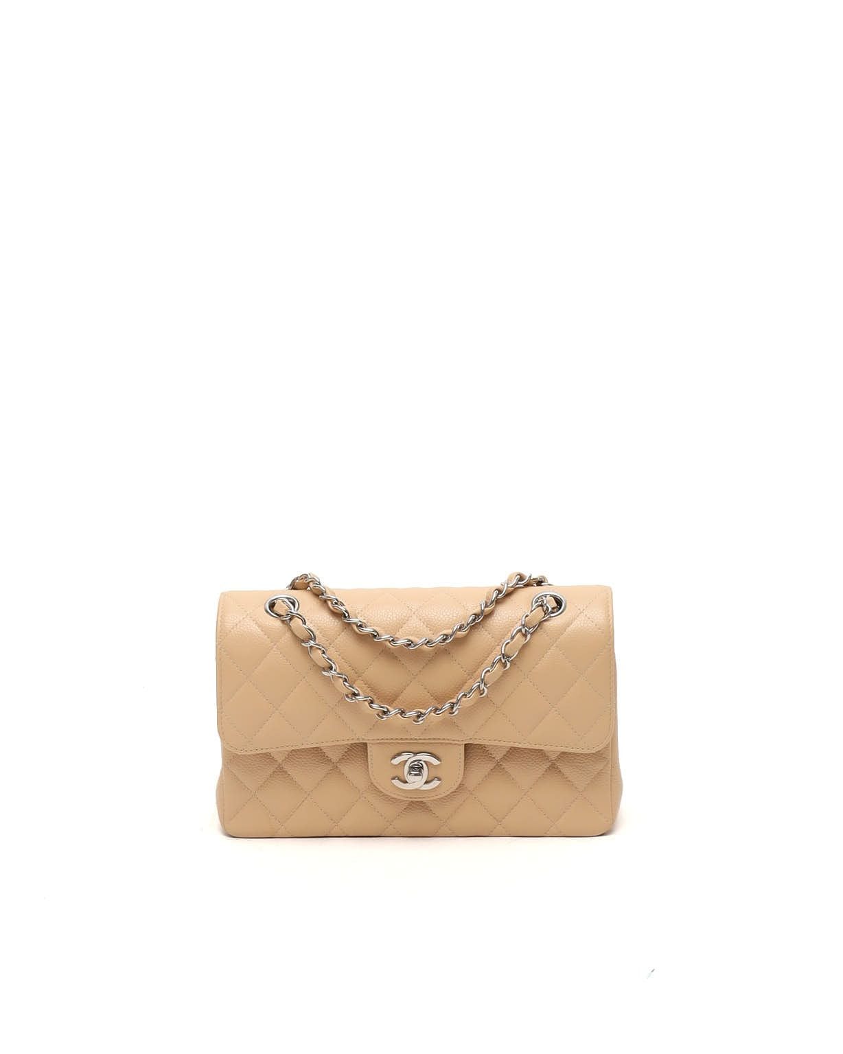 Pre-owned Chanel Classic Caviar Small Double Flap Bag In Sand