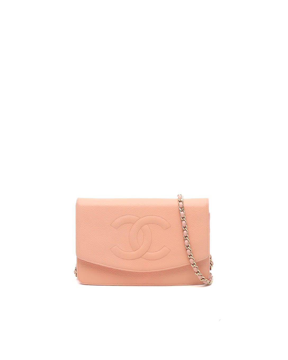 Chanel Caviar Wallet On Chain In Pink