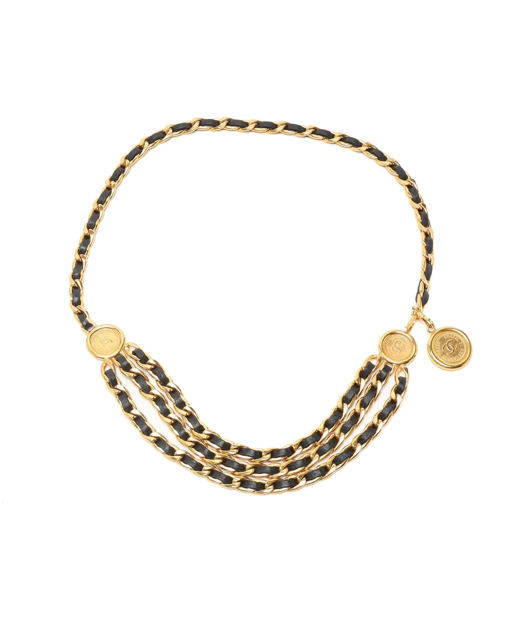 Chanel Coco Mark Triple Leather Chain Belt In Black