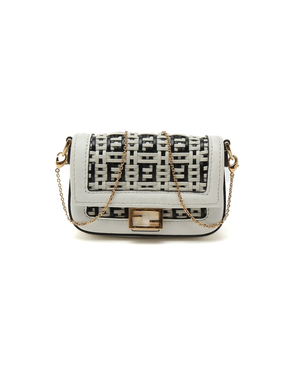 Fendi Woven FF Nano Baguette Charm Chain Bag