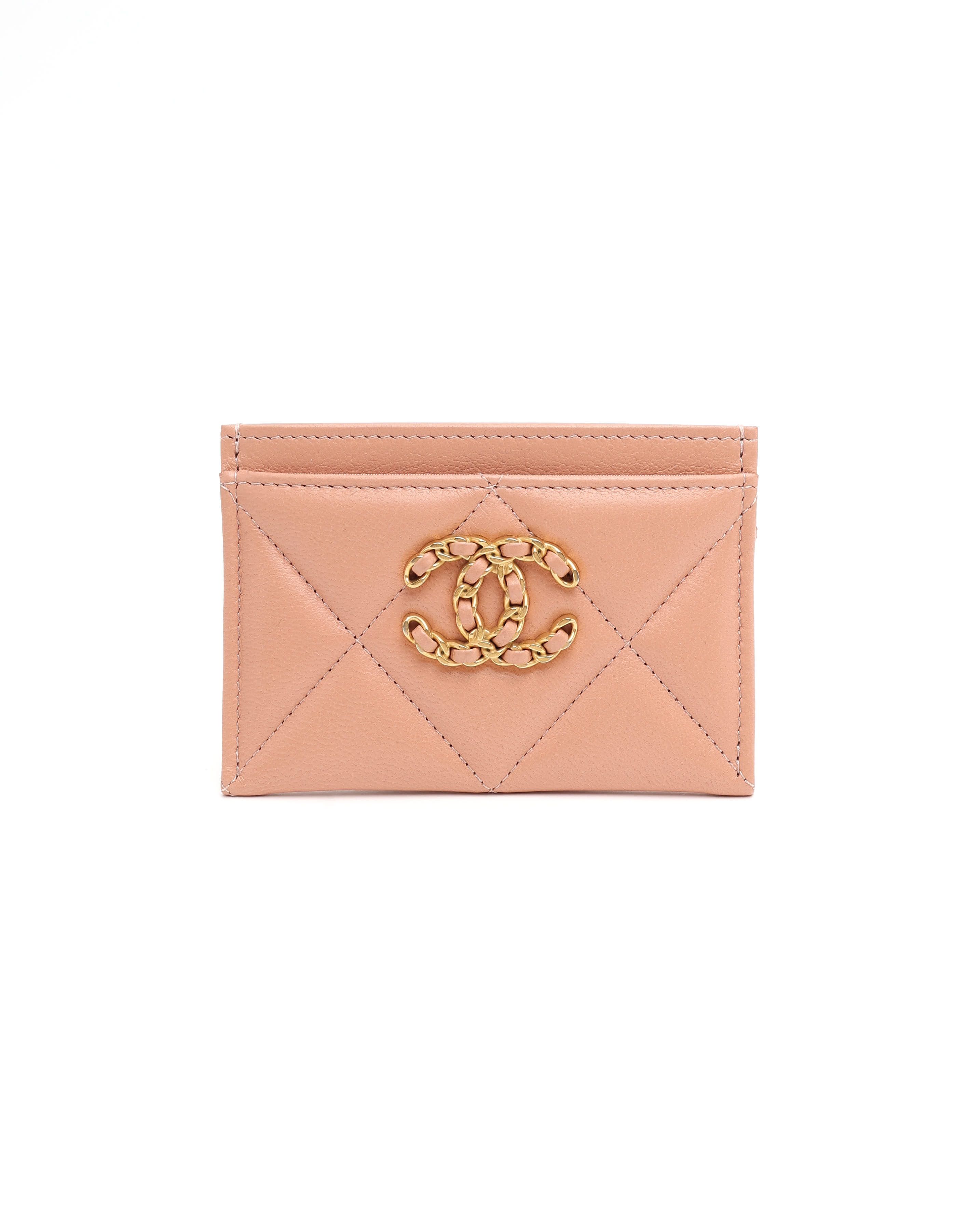 Chanel Coco Mark Chain Card Holder In Pink