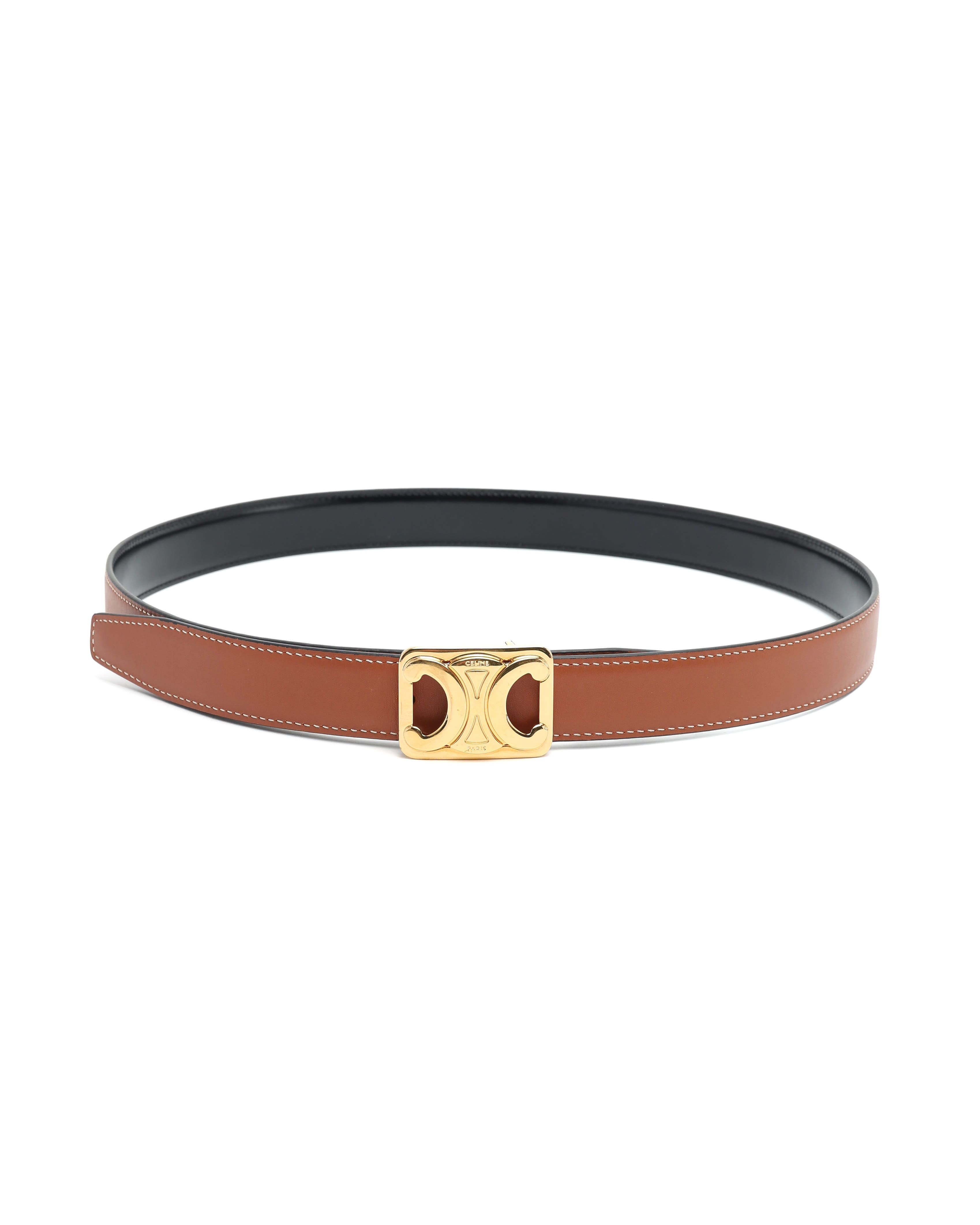 Celine Céline Framed Triomphe Belt, Size 75 In Brown