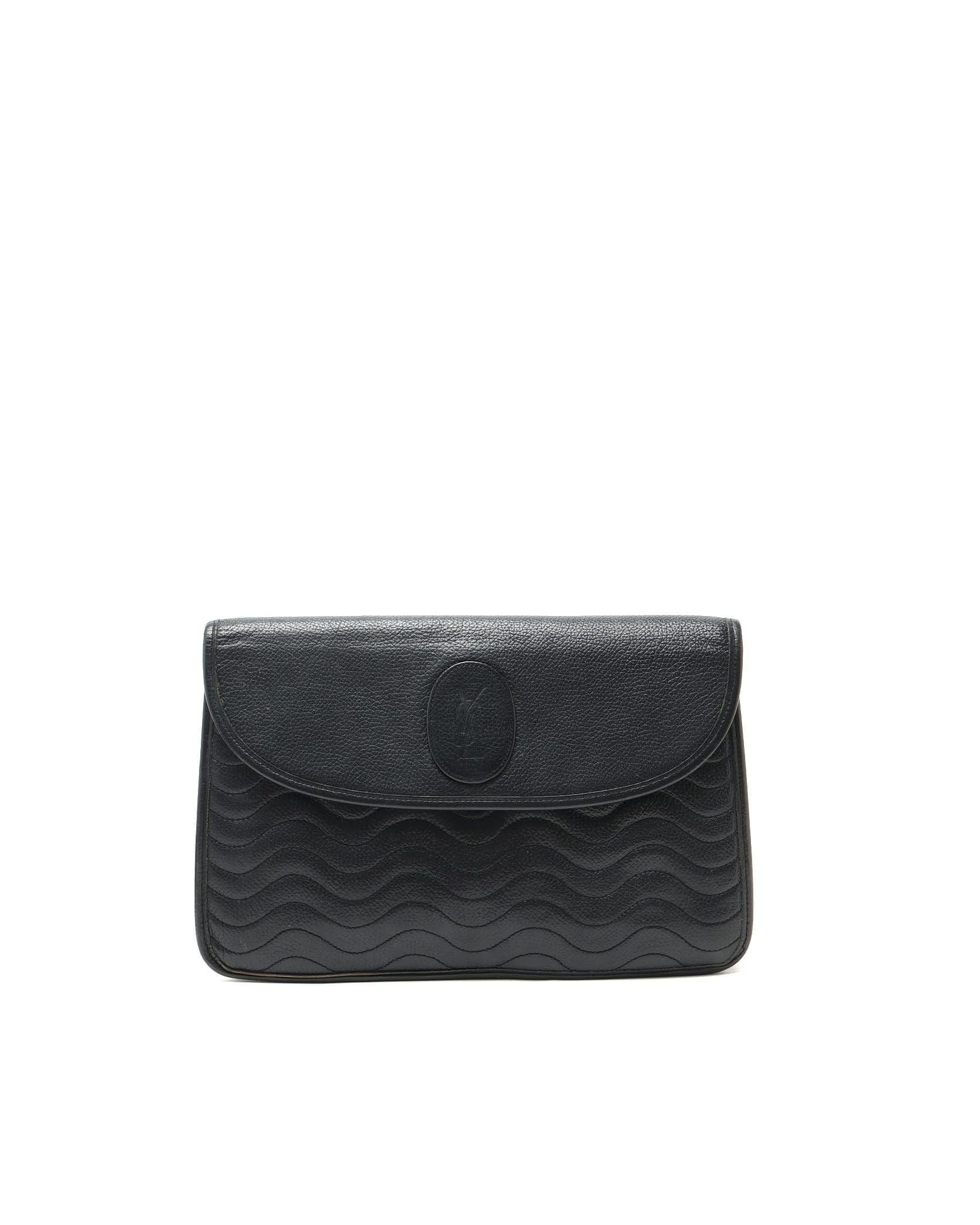 Saint Laurent Wave Stitch Clutch Bag In Black