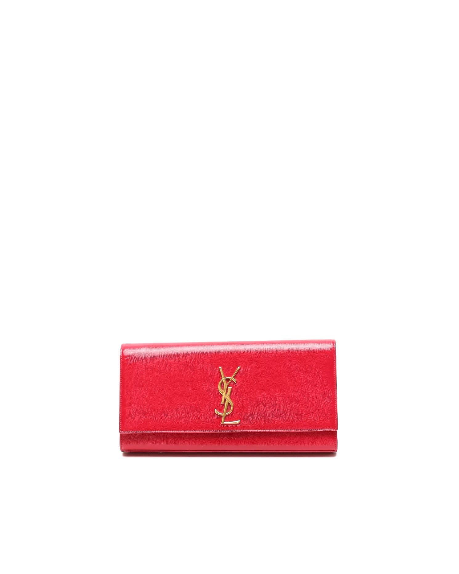 Saint Laurent Ysl Belle De Jour Patent Clutch Bag In Red