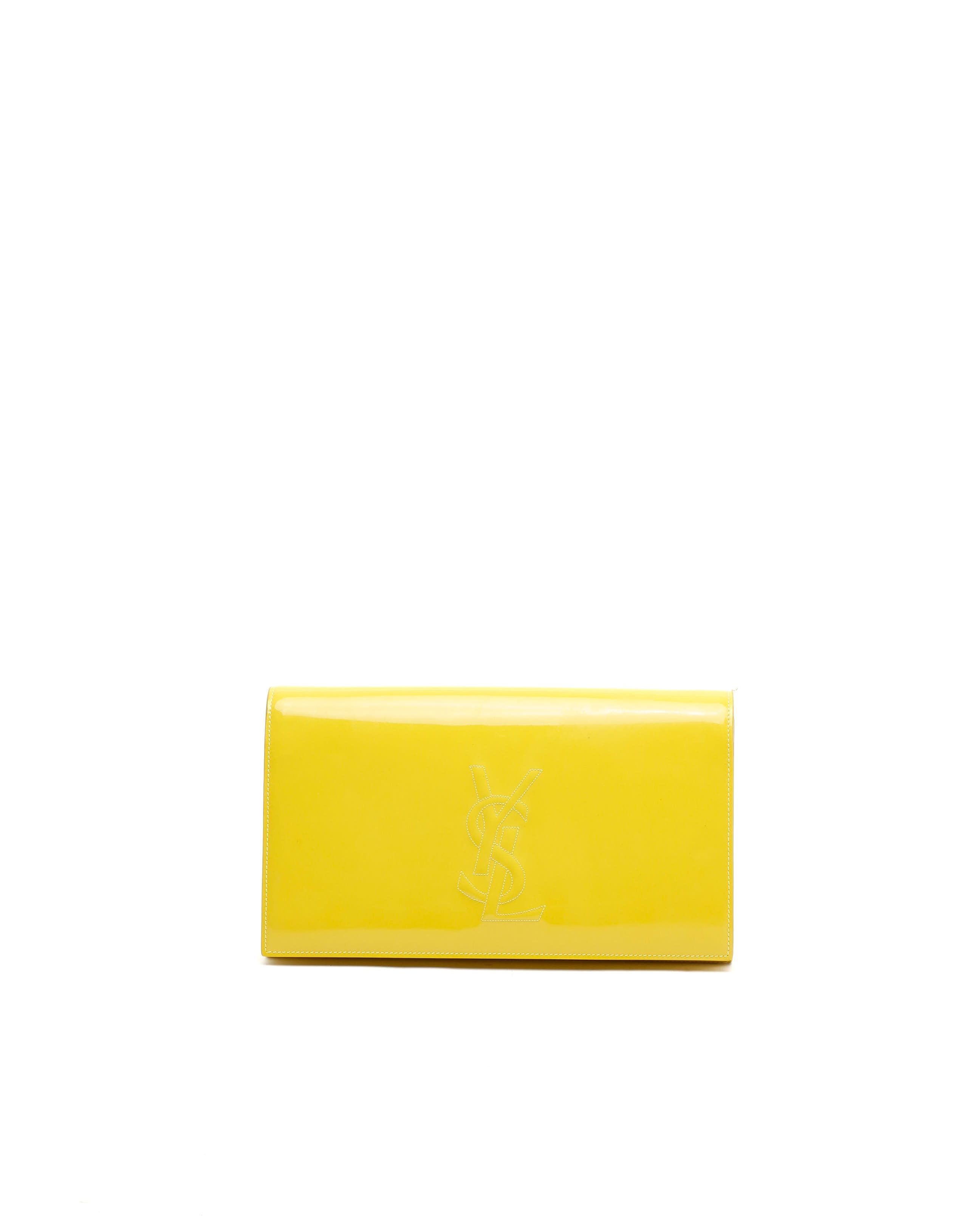 Saint Laurent Belle De Jour Patent Clutch Bag In Yellow