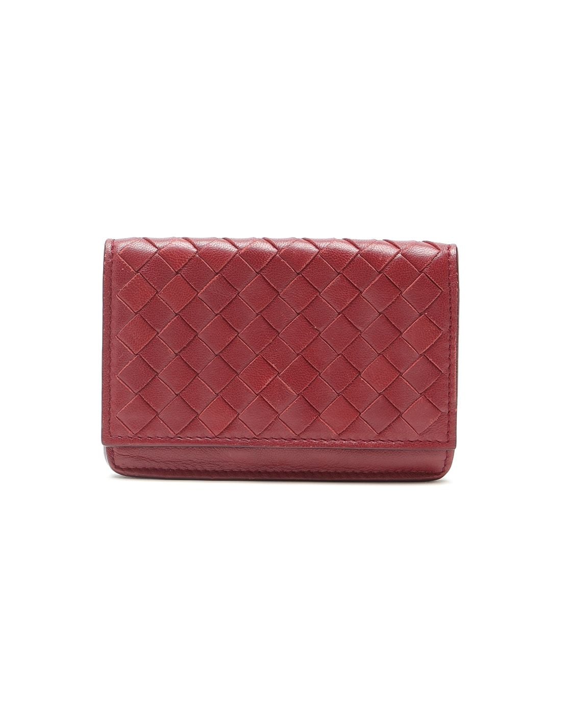 Bottega Veneta Intrecciato Flap Card Holder In Red