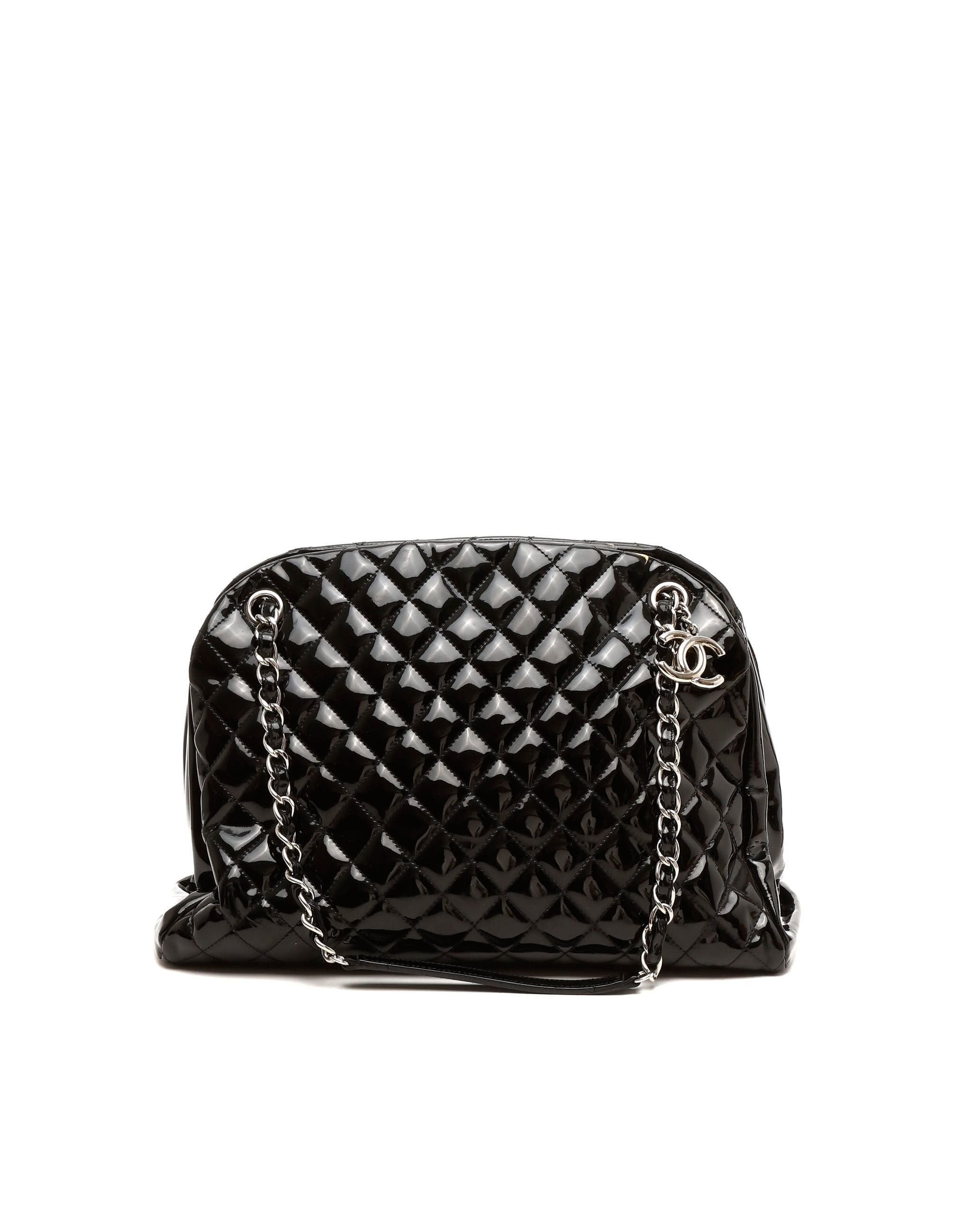 Chanel Maxi Just Mademoiselle Patent Chain Tote Bag In Black