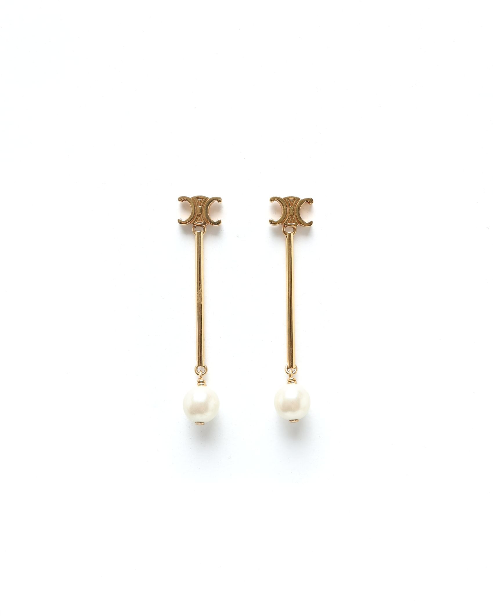Pre-owned Celine Céline  Triomphe Les Perles Earrings In Gold
