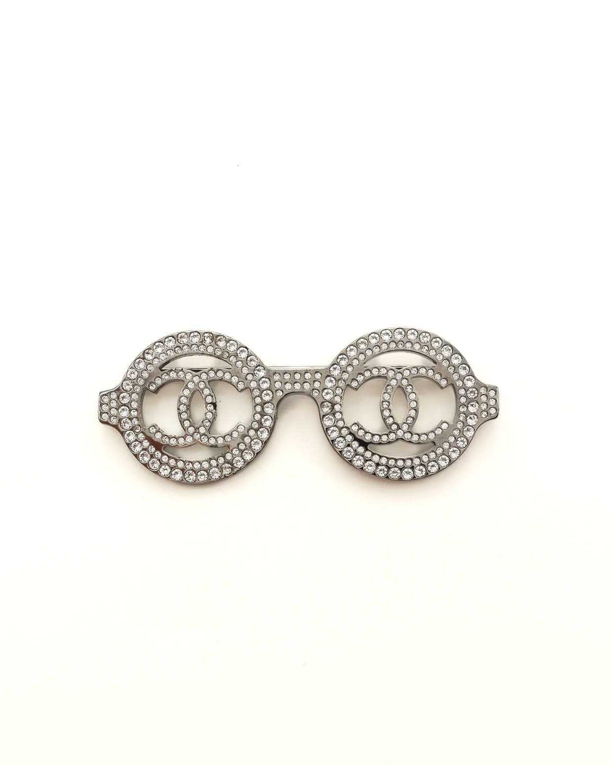 Chanel Cc Sunglasses Rhinestone Brooch In Silver