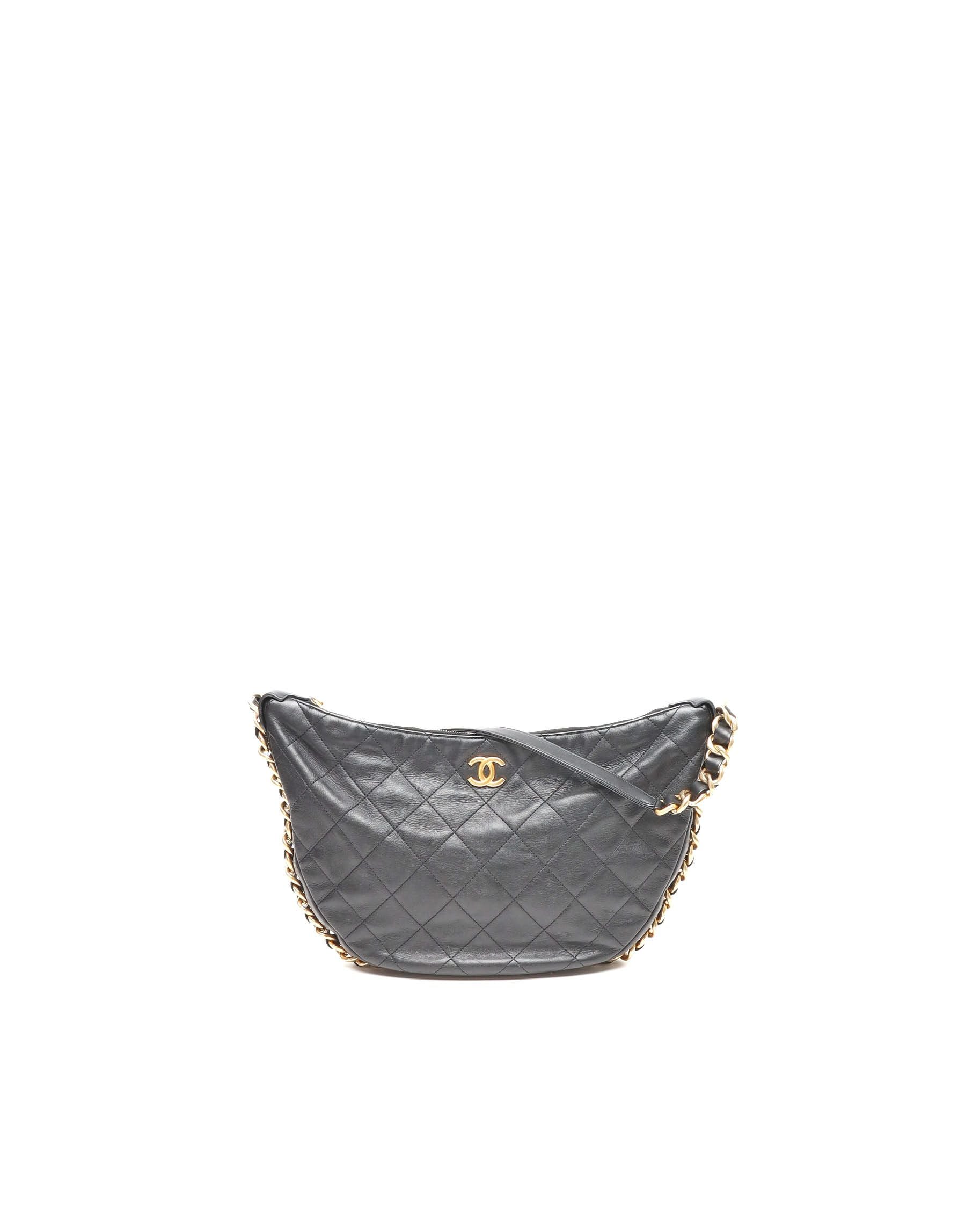 Chanel Medium Lambskin Chain Around Hobo Bag In Black