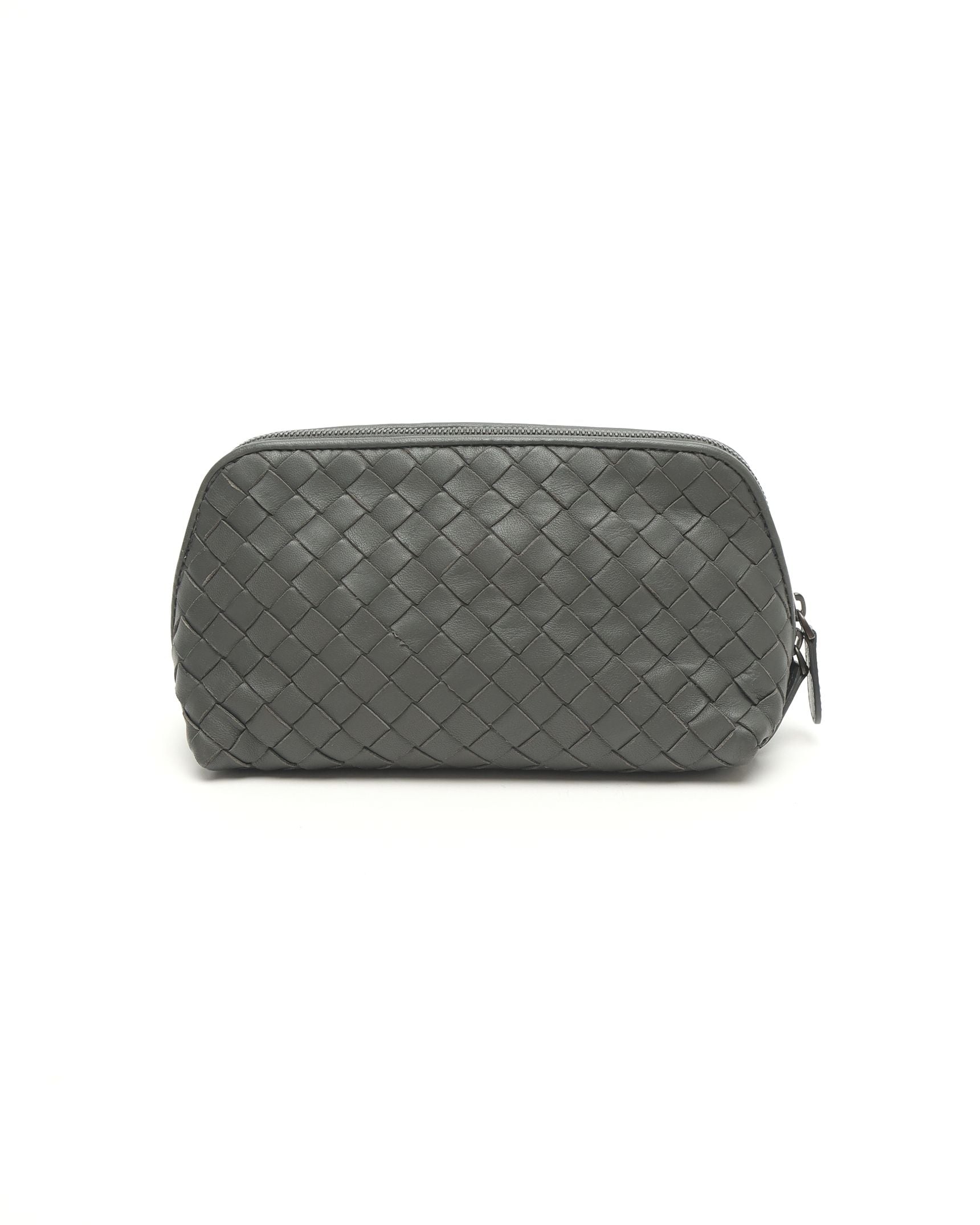 Bottega Veneta Intrecciato Pouch In Grey