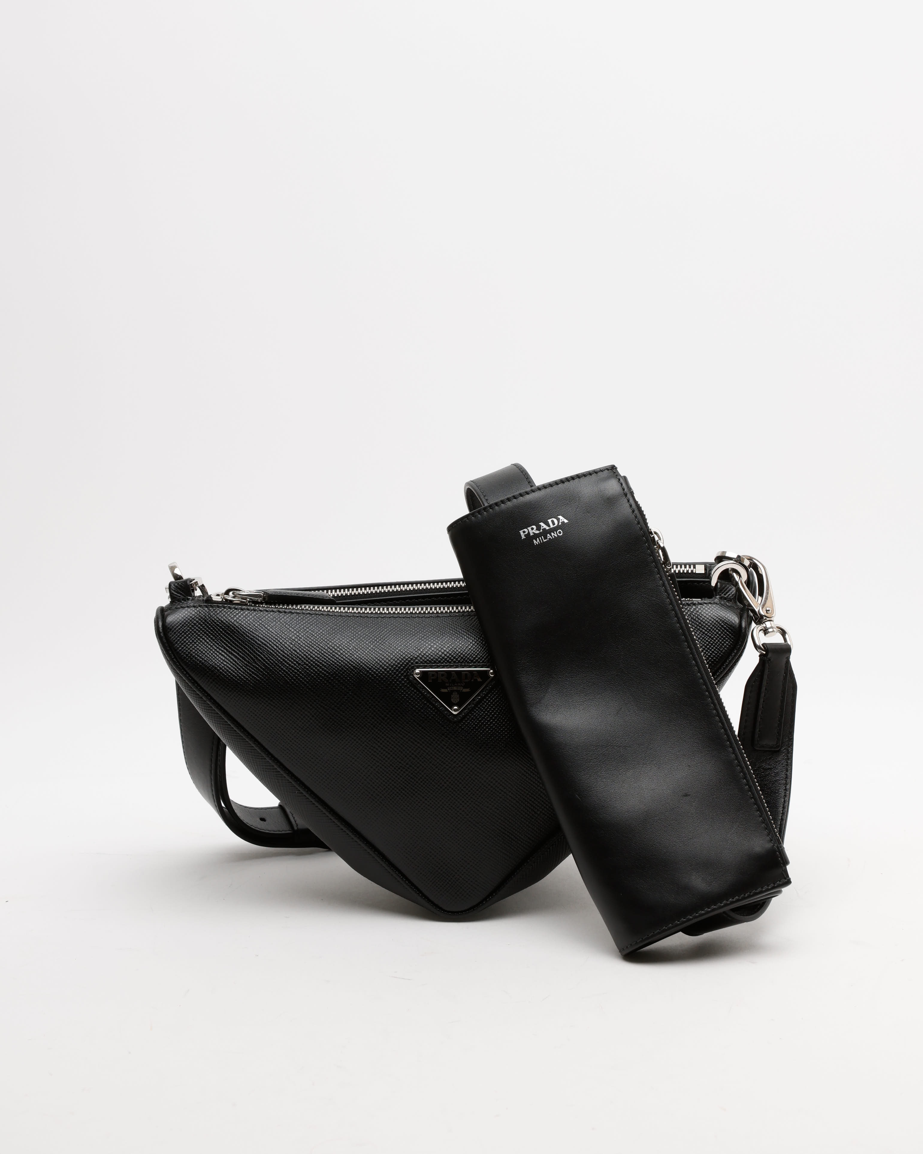 PRADA Saffiano Triangle Double Messenger Bag