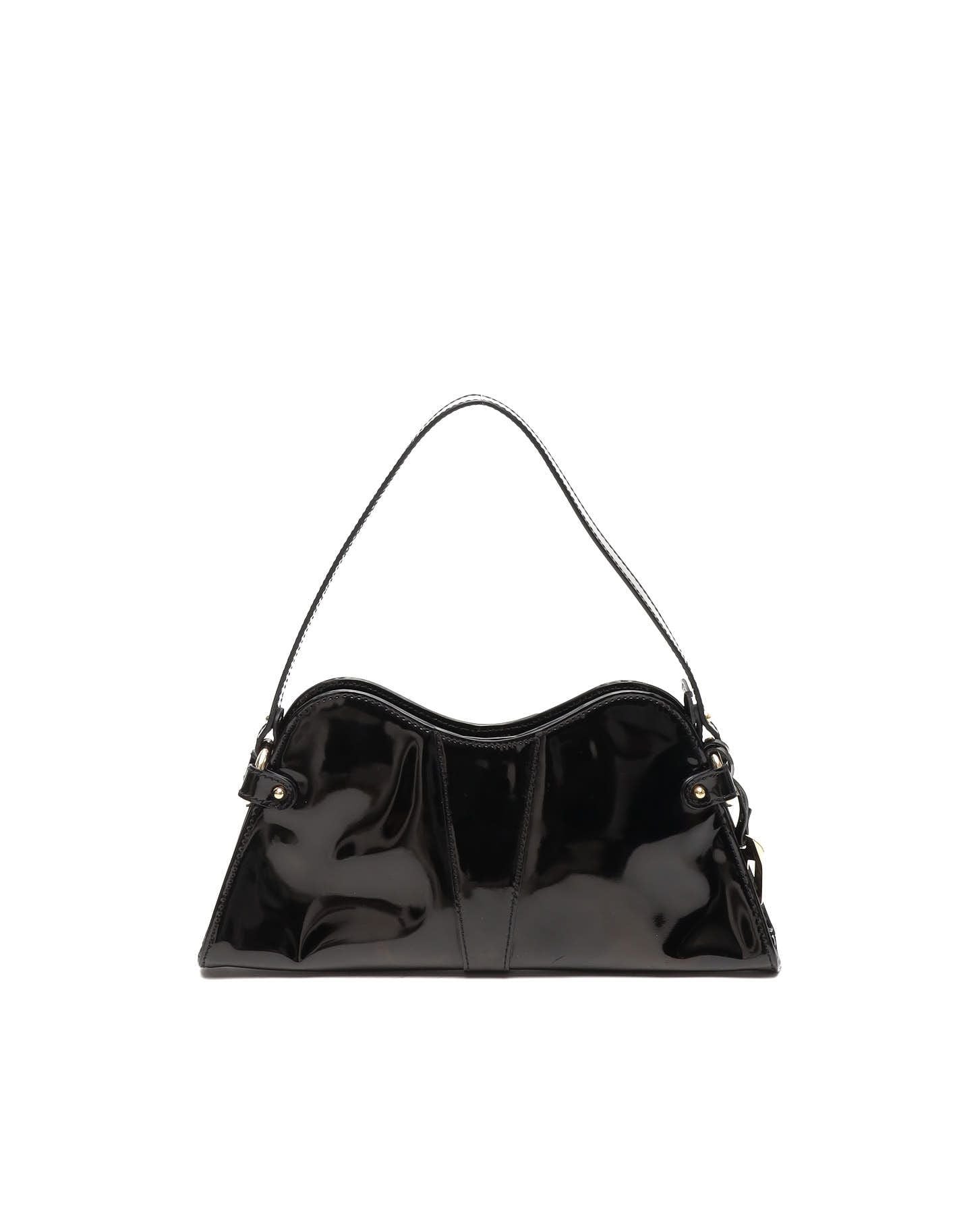 Pre-owned Fendi Patent Trapezio Satchel Bag In Black