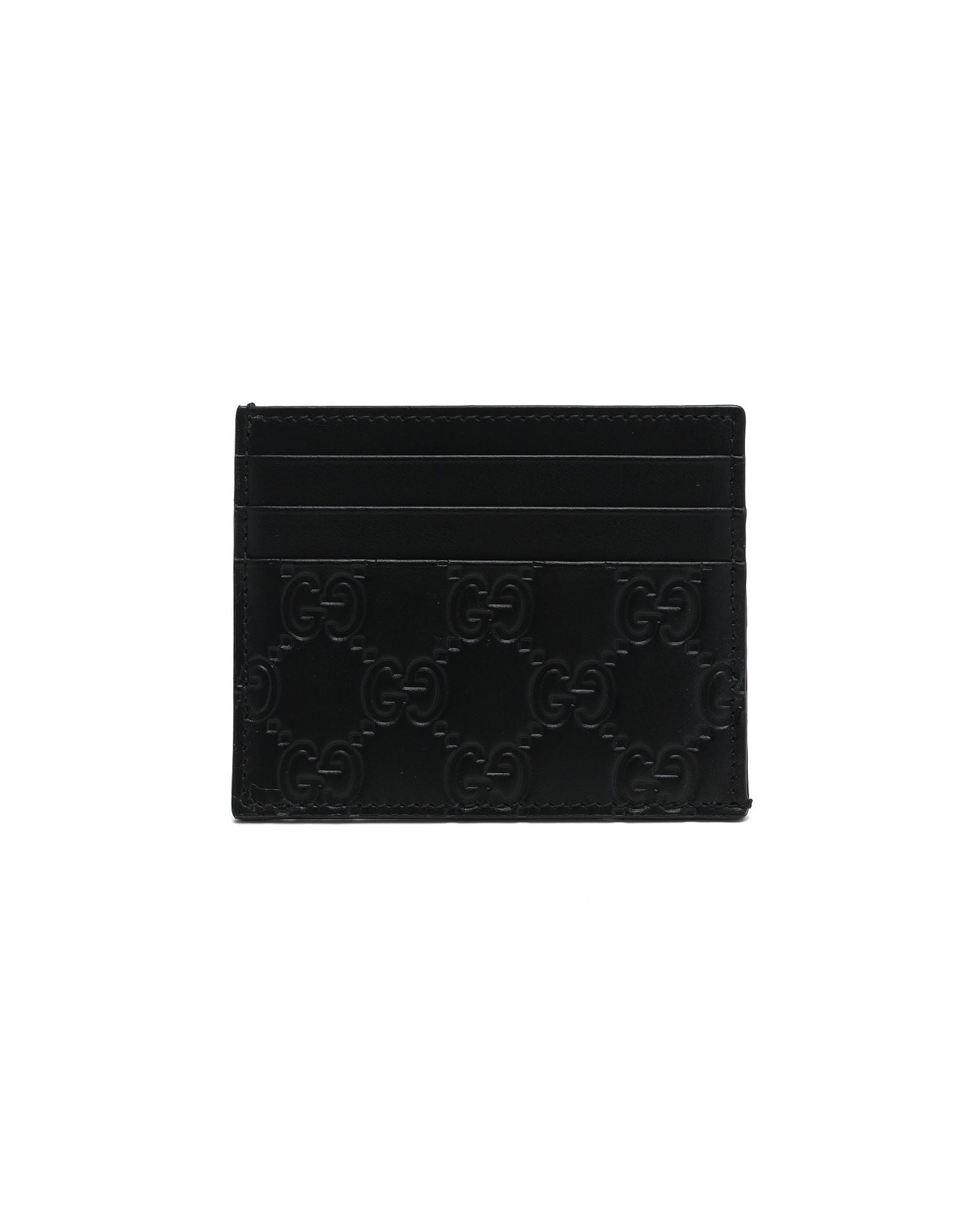 Pre-owned Gucci Gg Emblem Card Holder In Black