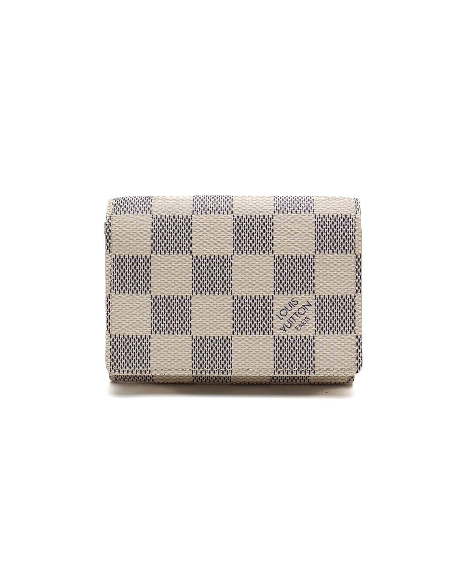 Pre-owned Louis Vuitton Damier Azur Flap Card Holder In White