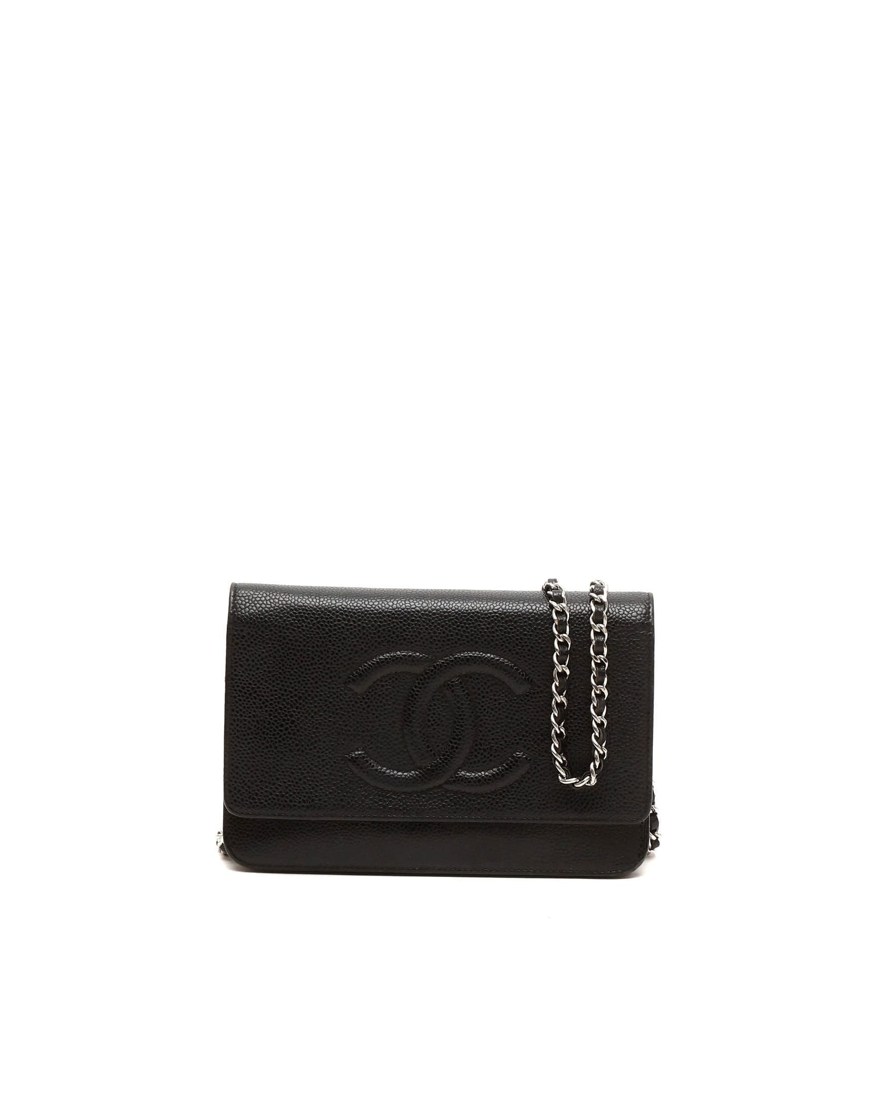 Pre-owned Chanel Caviar Timeless Wallet On Chain Bag In Black
