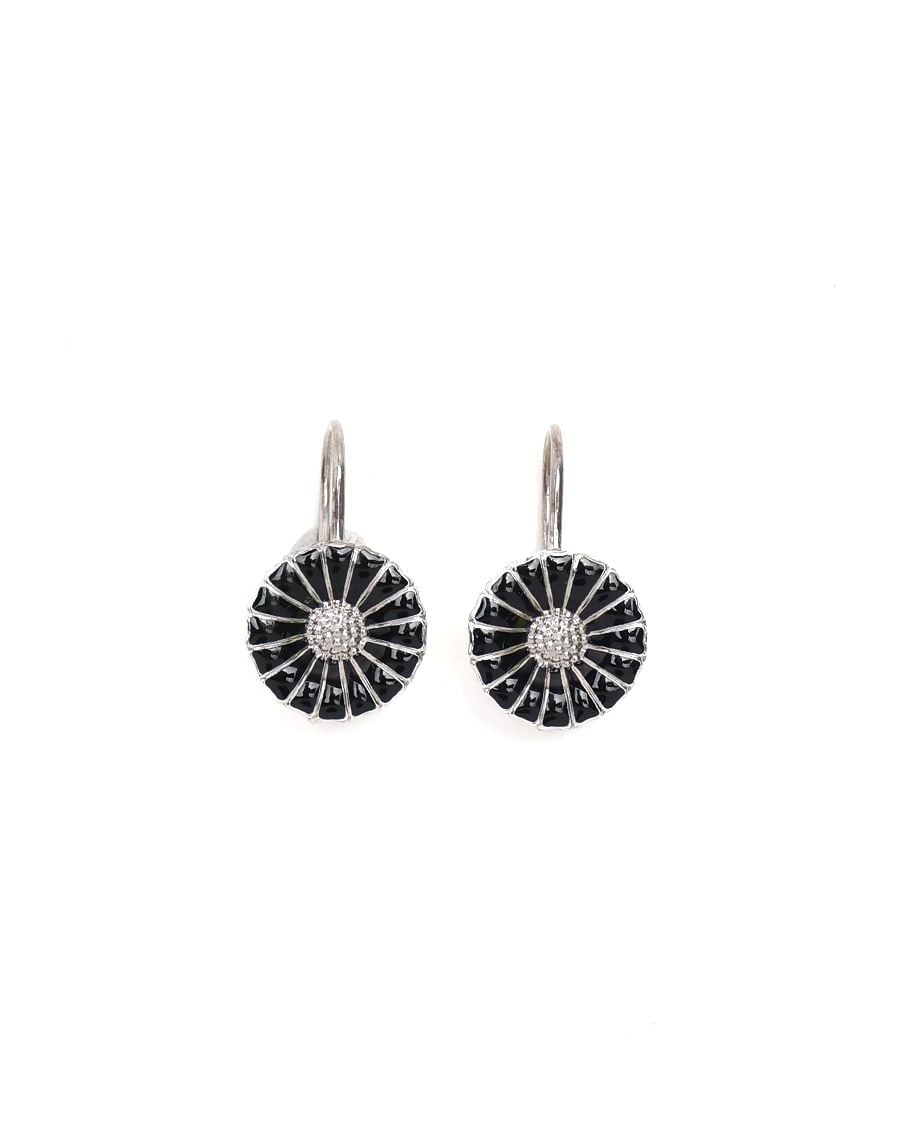Pre-owned Georg Jensen Flower Motif Silver Earrings In Black
