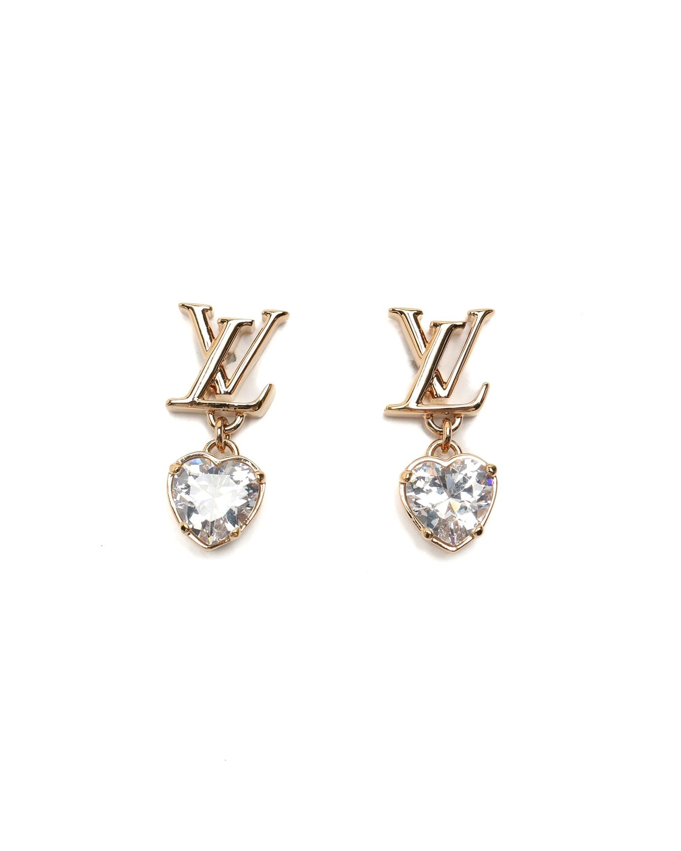 Pre-owned Louis Vuitton Lv Iconic Heart Rhinestone Dangling Earrings