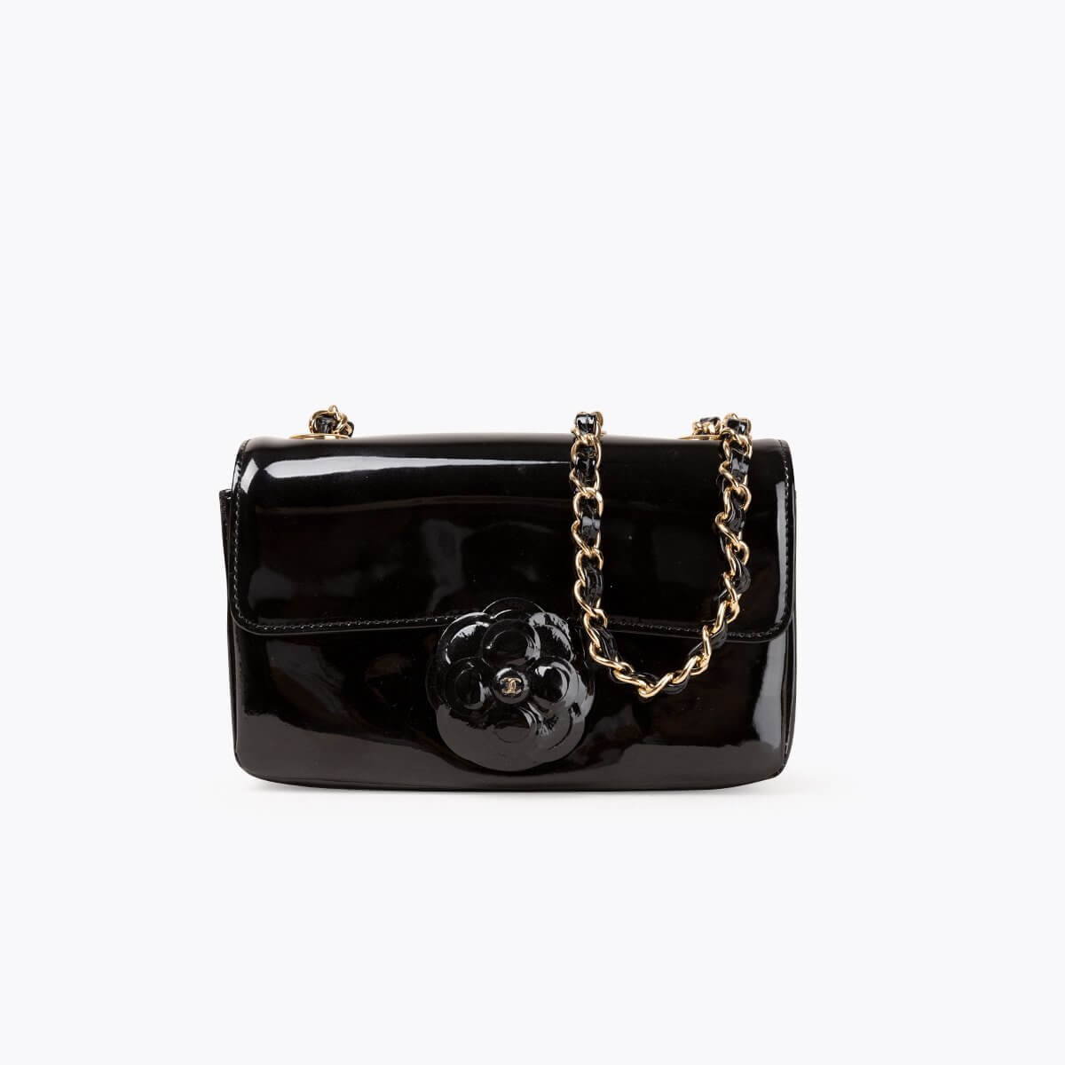 CHANEL Camellia Patent Flap Bag
