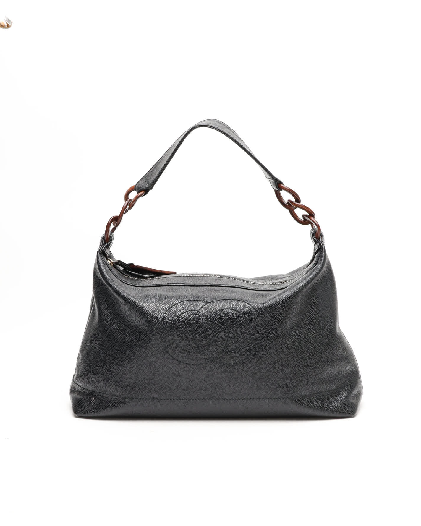 CHANEL Caviar CC Wood Chain Shoulder Bag