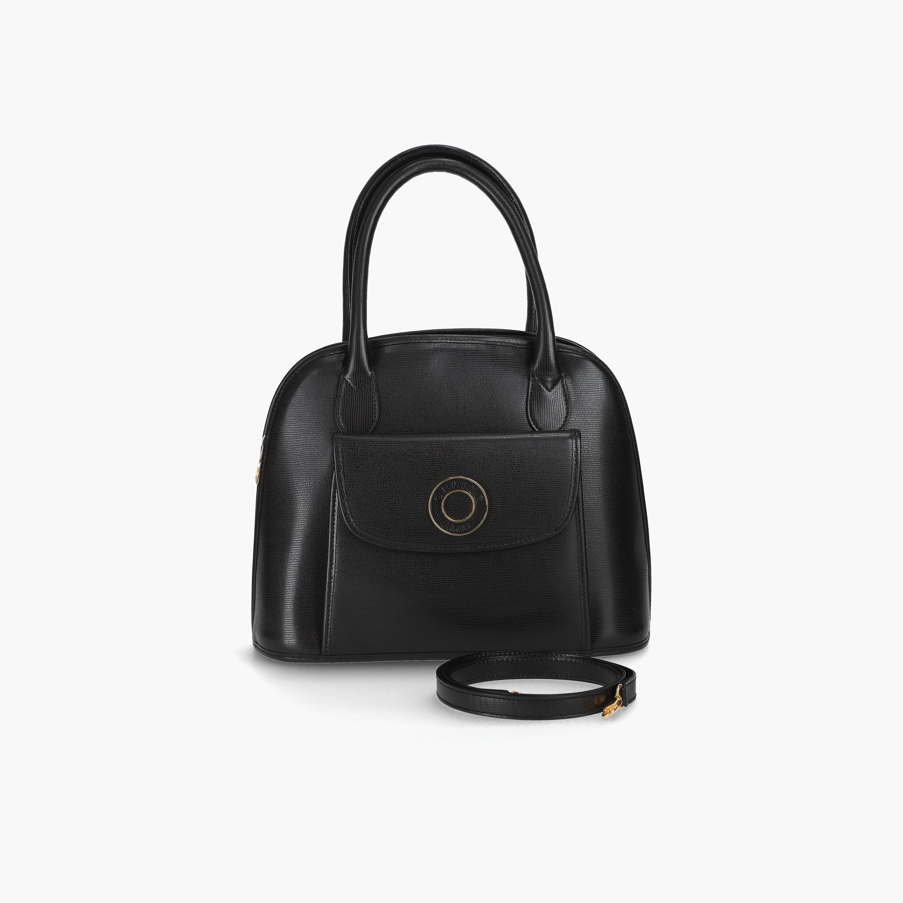 CELINE Circle Logo Moc Lizard 2way Handbag Black